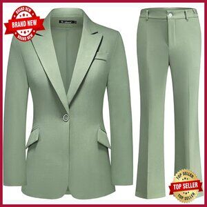 Pinstripe Blazer and Bootcut Pants Suit Set for Work Office Business